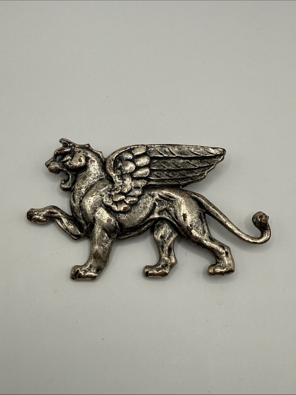 Vintage Silver Tone Winged Lion of Venice Large Statement Brooch Pin